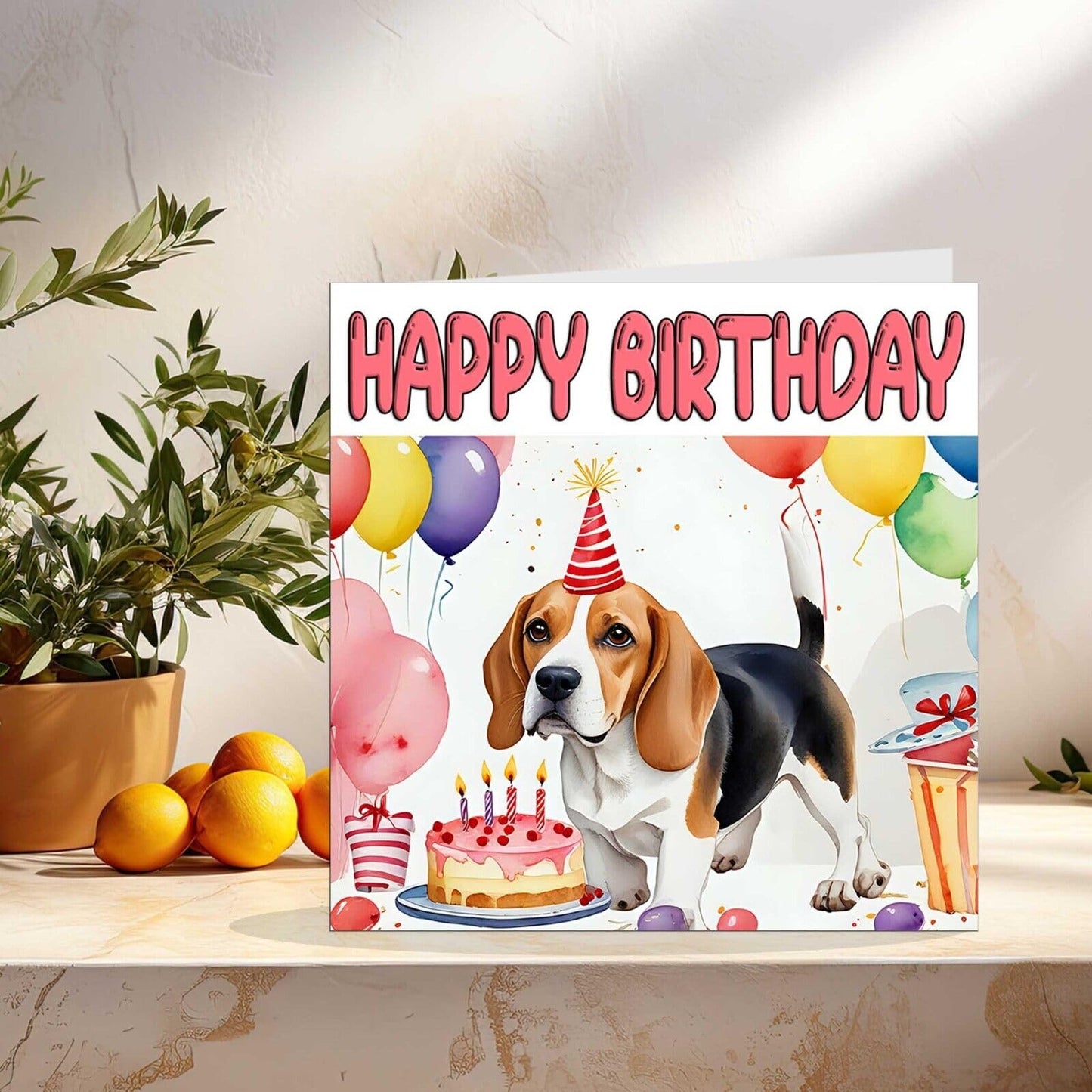 Beagle Birthday Card - Fun Dogs Birthday Party Card 145 x 145mm