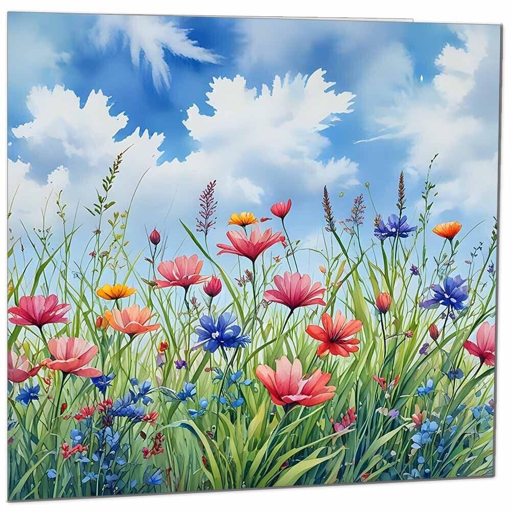 Nature Flowers Sky Grass Beautiful Blank Greeting Birthday Card Art