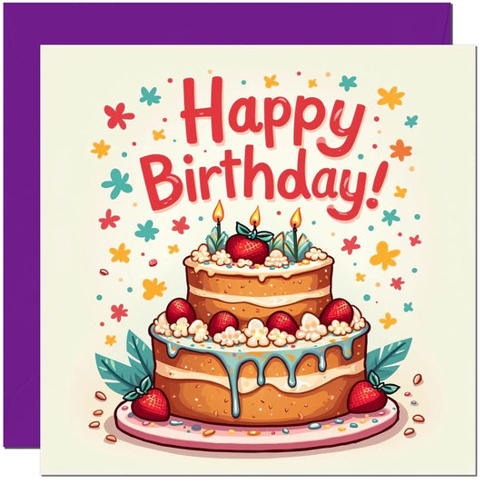 Happy Birthday Card - Celebration Cake Design - Brother Sister Cousin Aunts Bday