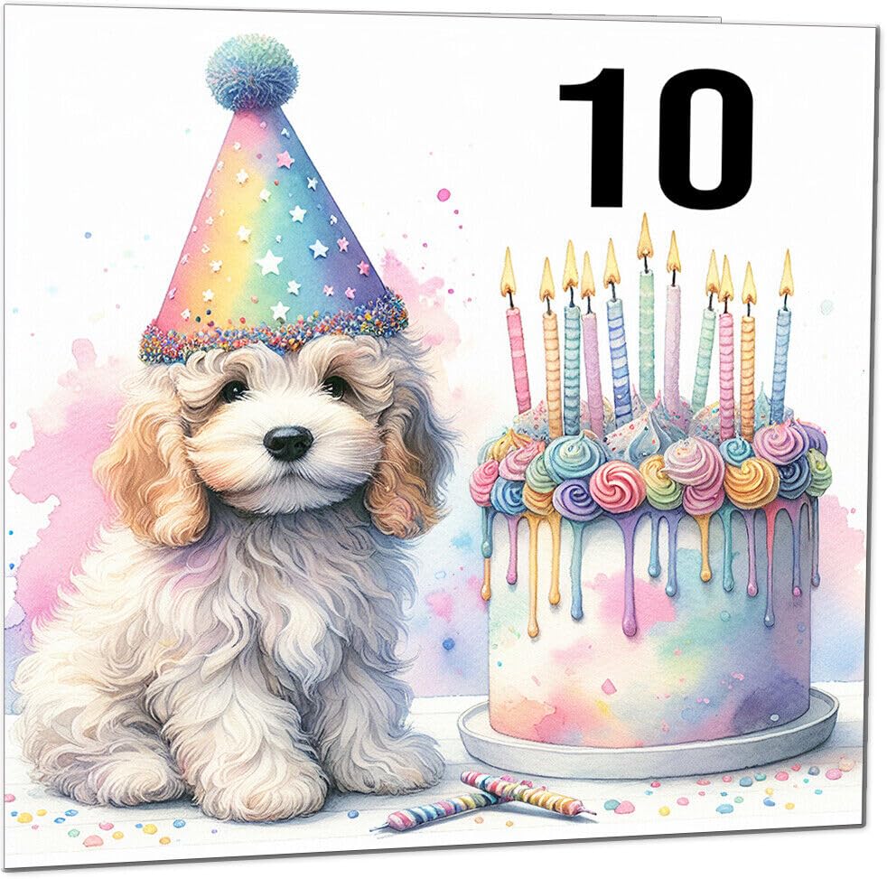 Kids Birthday Card - Cute dog watercolour rainbow