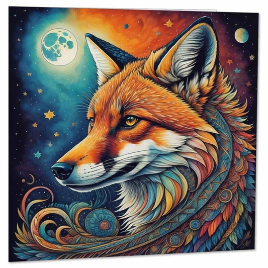 Fox Moon Watercolour Greeting Card Beautiful Fox Card 145 x 145mm