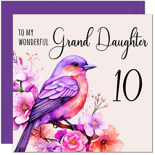 Granddaughter Birthday Card - Purple Watercolour Bird