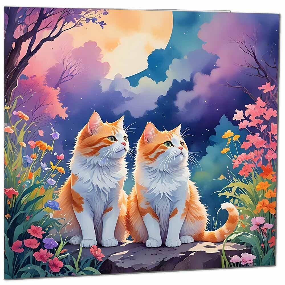 Cats Greeting Card - Any Occasion - Beautiful Cat Illustration Painting Art