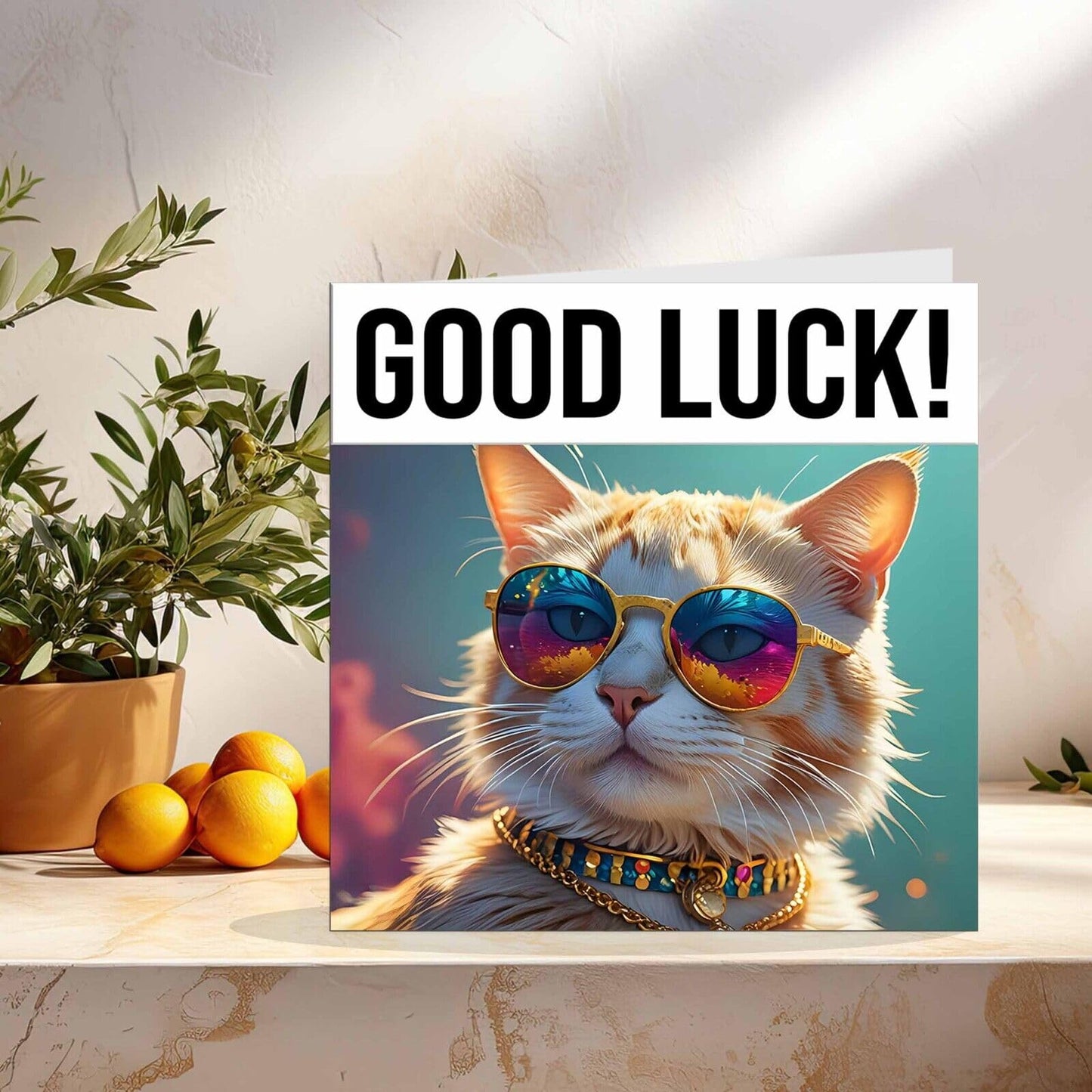 Good Luck Card - Cool Kitty - Colleague Co Worker New Job Card 145 x 145mm