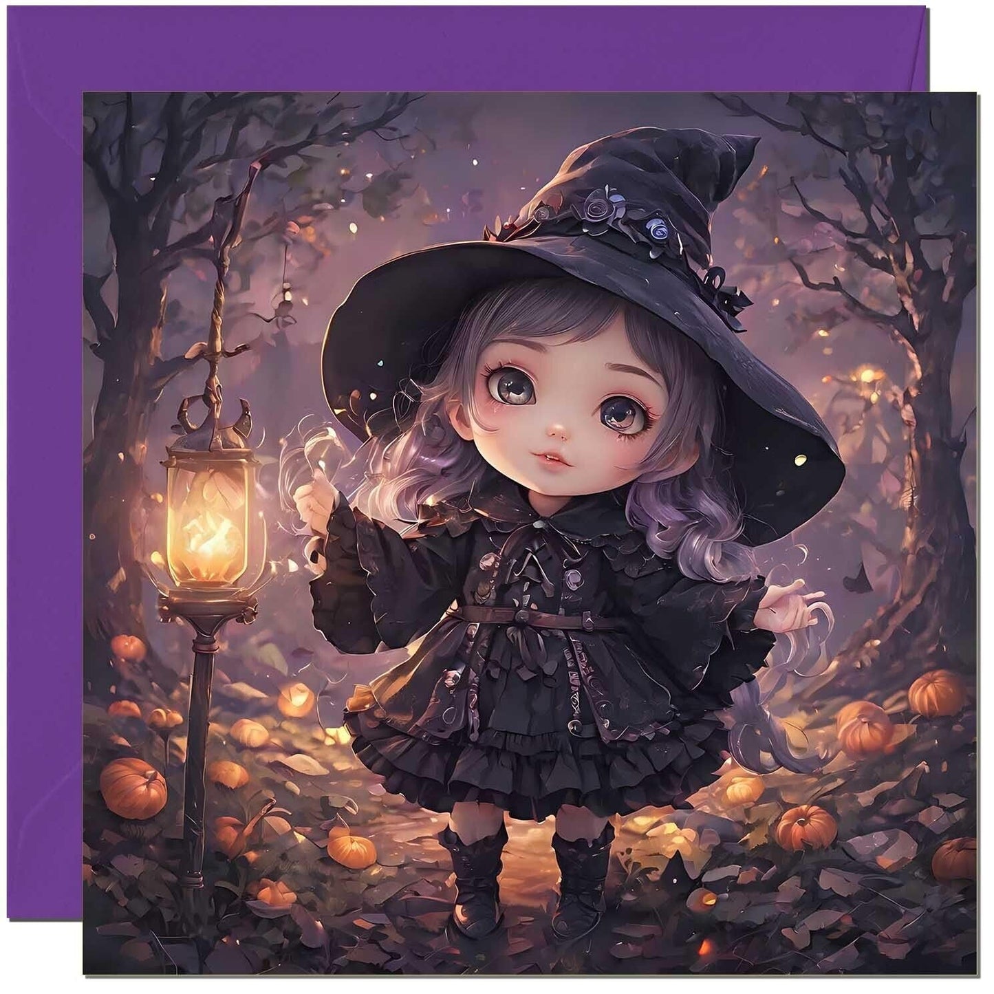 Cute Witch Forest Greeting Card - Fantasy Greeting Card - 145mm x 145mm