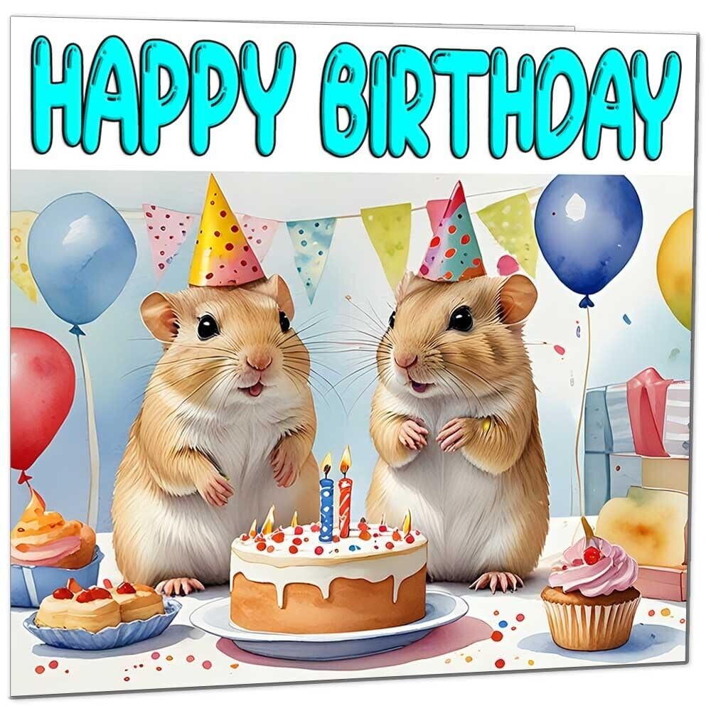 Gerbil Birthday Card - Cute Gerbil Birthday Card Fun Animals 145 x 145mm