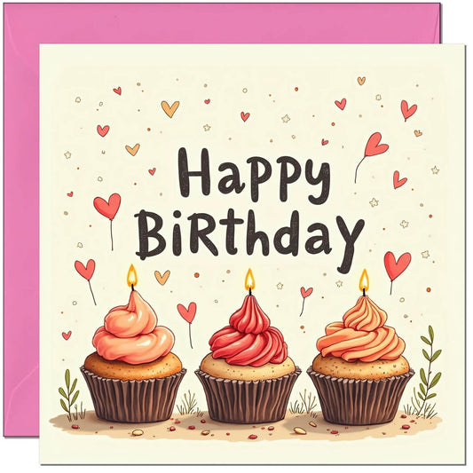 Cupcake Birthday Card - Cute Birthday Card for her ladies womens daughter aunt