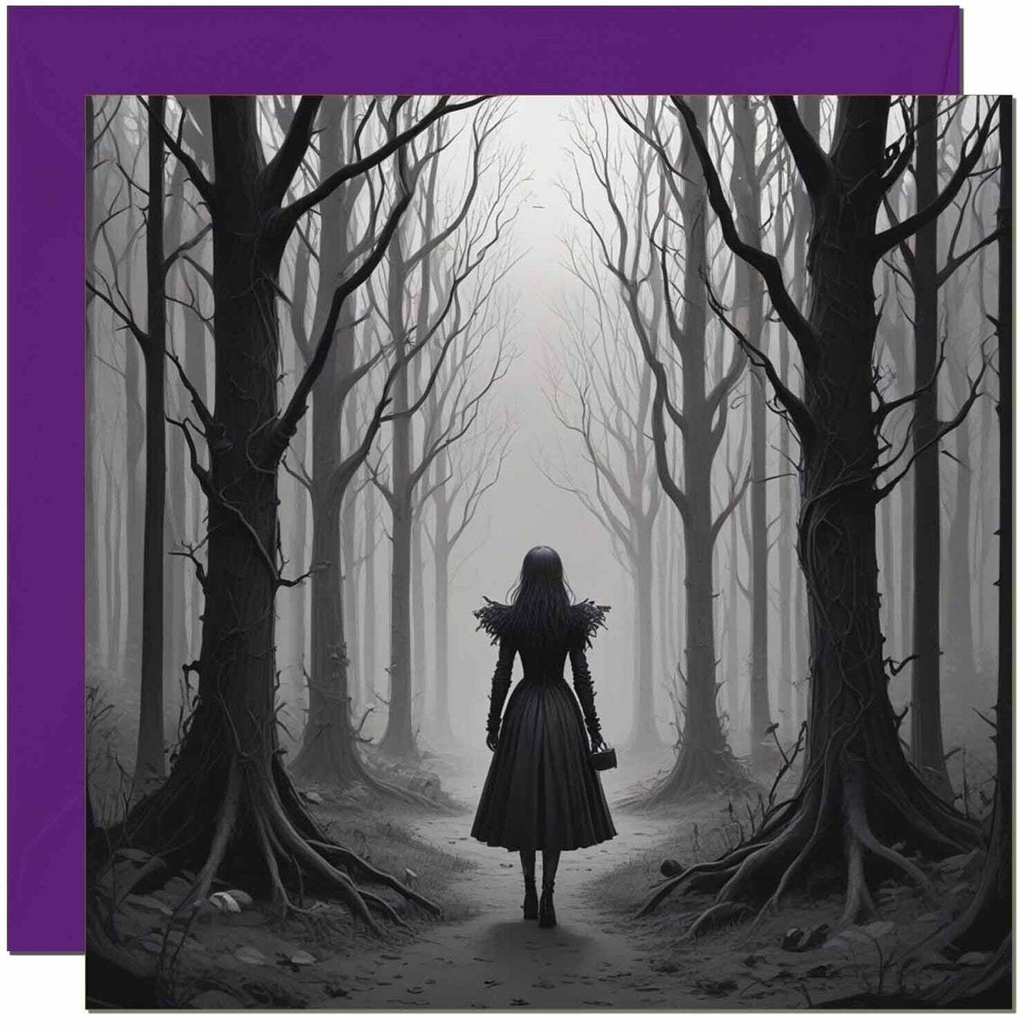 Gothic Greeting Card - Girl Forest Spooky Birthday Halloween Card 145 x 145mm