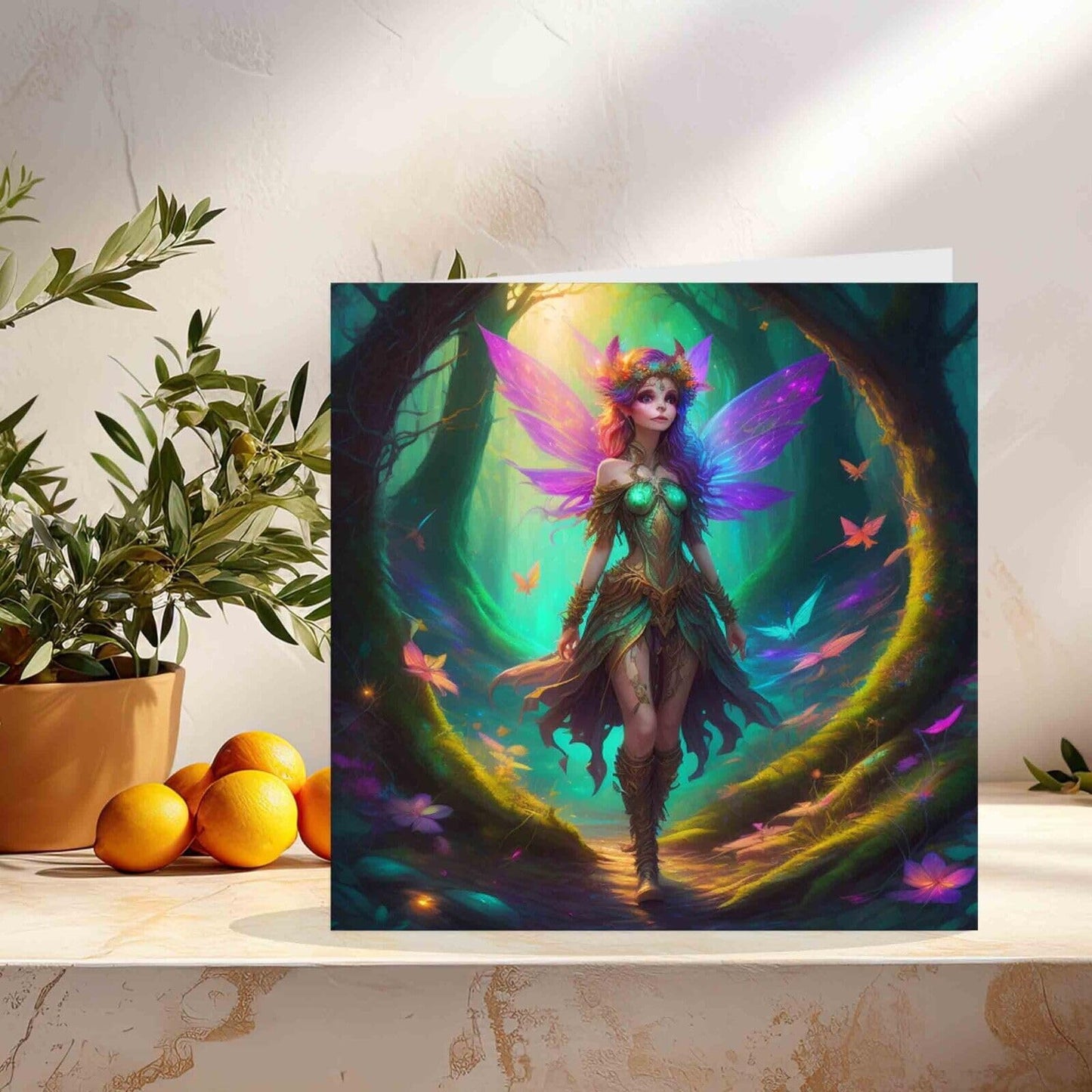 Fairy Fantasy Greeting Card - Woodland Magical Pixie Colourful 145mm x 145mm
