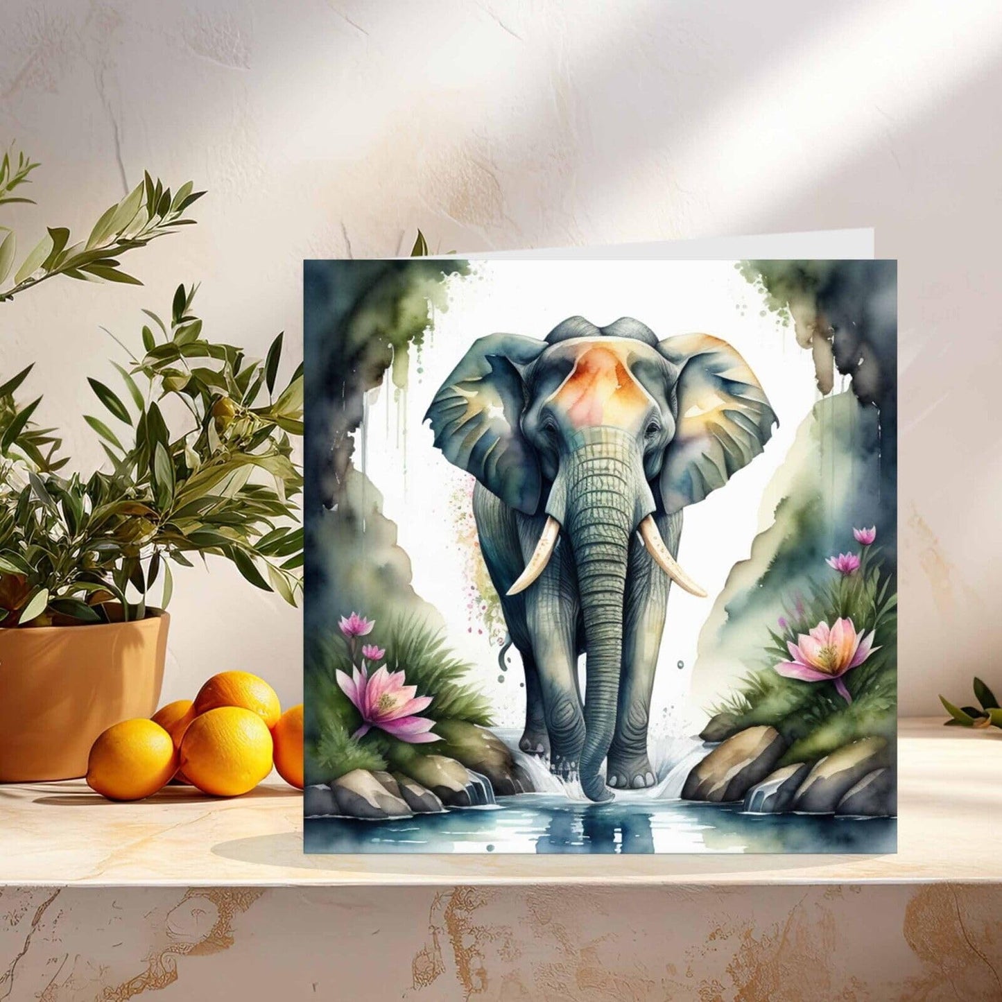 Elephant Greeting Card - Watercolour Nature 145mm x 145mm Square