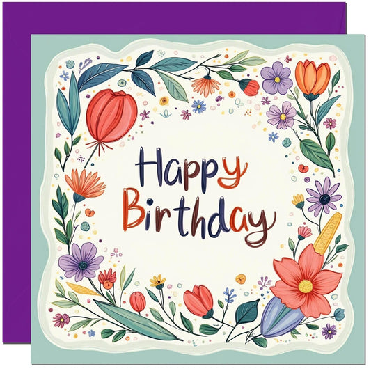 Happy Birthday Card - Floral Design - For Mum Daughter Son Dad Aunt Uncle Niece
