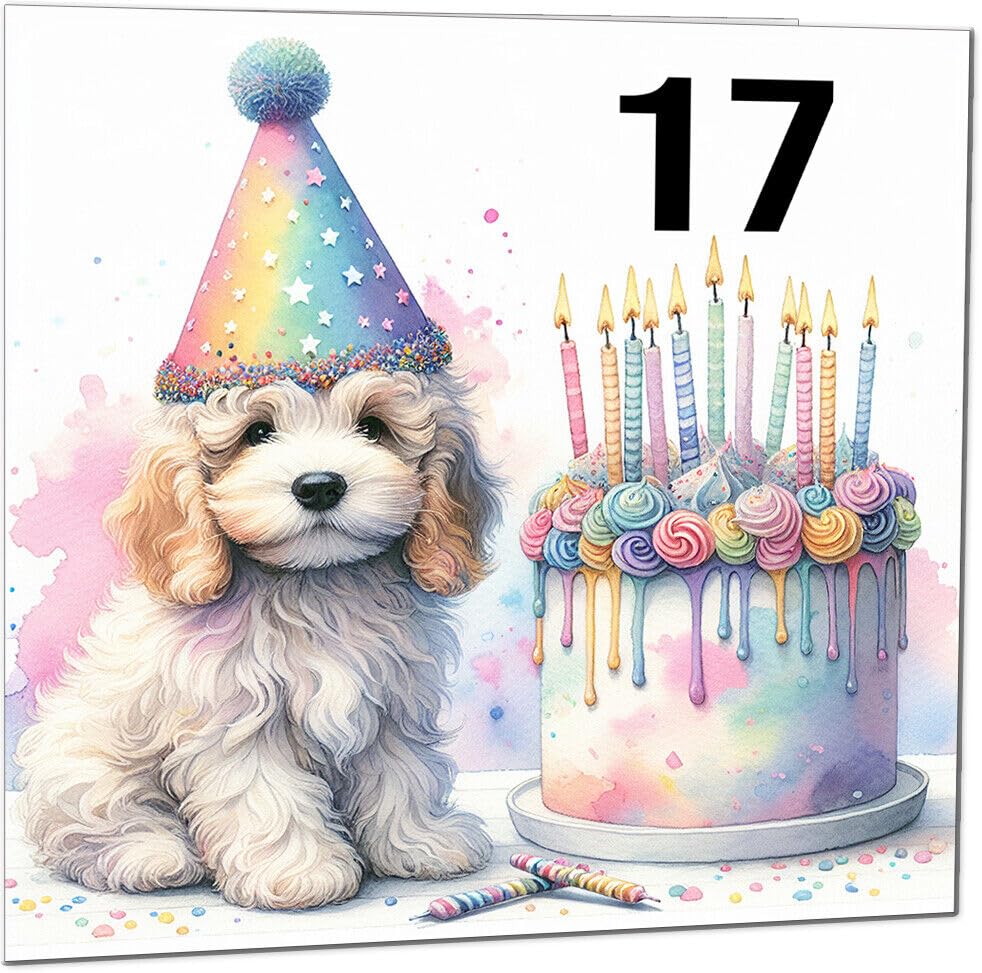 Kids Birthday Card - Cute dog watercolour rainbow