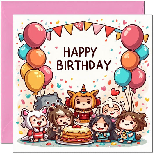 Cute Birthday Card for Kids Children Kawaii Chibi Daughter niece granddaughter