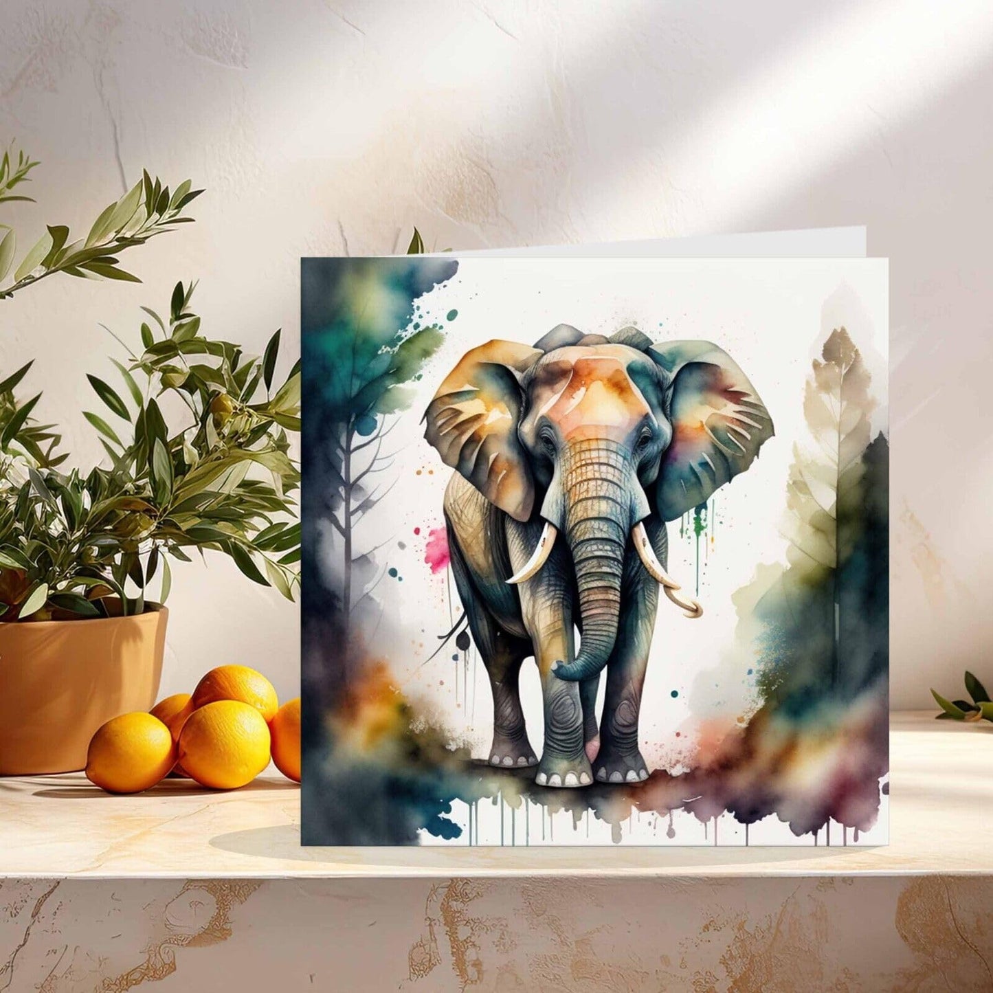 Elephant Watercolour Greeting Card - Elephant - 145mm x 145mm - Square