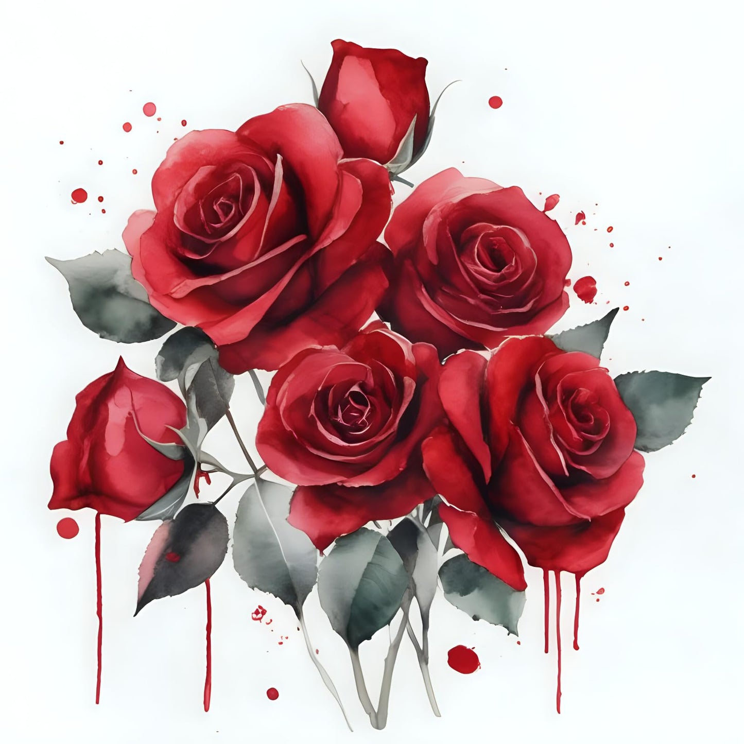 Watercolour Red Roses Greeting Card - Any Occasion 145 x 145mm