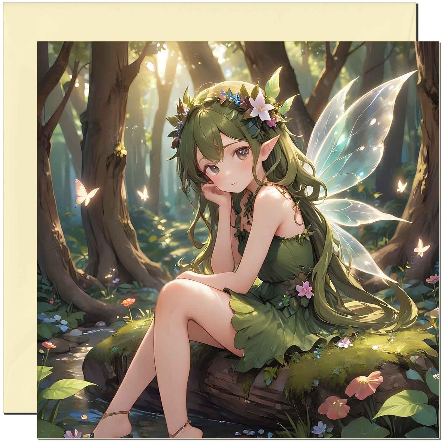 Fairy Greeting Card - Woodland Forest Pixie Anime birthday Card 145mm x 145mm