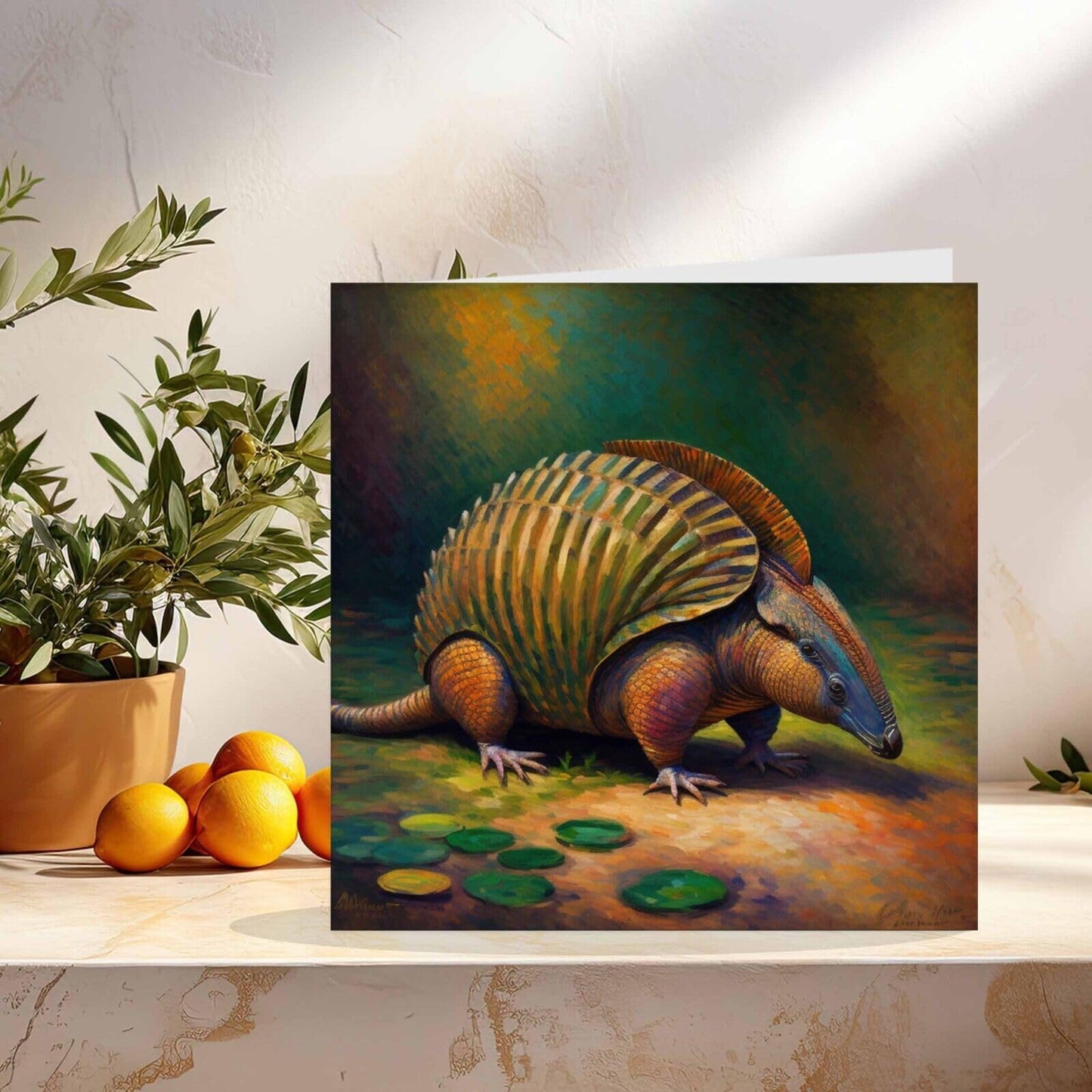 Armadillo Greeting Card Animal Impressionist Art 145mm x 145mm