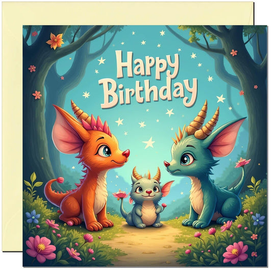 Cute Kids Birthday Card - Fantasy Dragon Birthday card for son daughter grandson