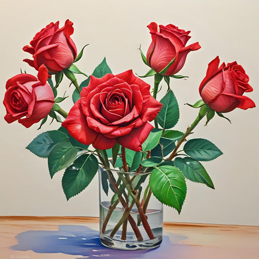 Red Roses in Vase Greeting Card - Any Occasion 145 x 145mm