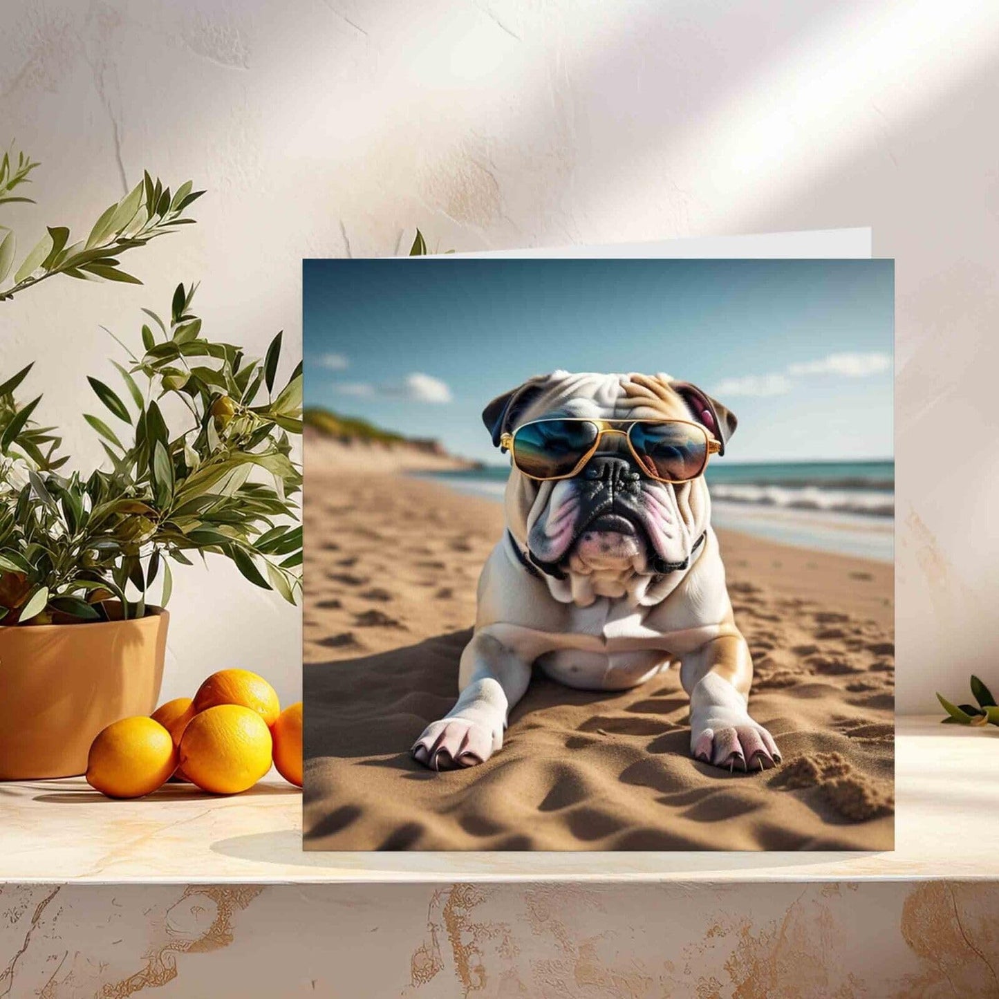 English Bulldog in Sunglasses Greeting Card - 145mm x 145mm