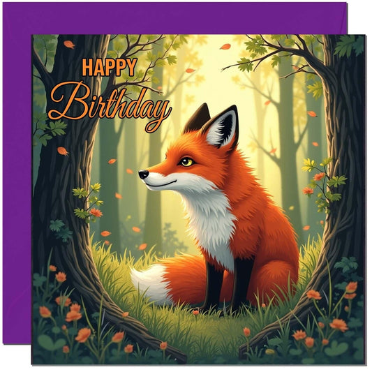 Cute Birthday Card - Fox Birthday Card - Beautiful Woodland Fox Card 145 x 145mm
