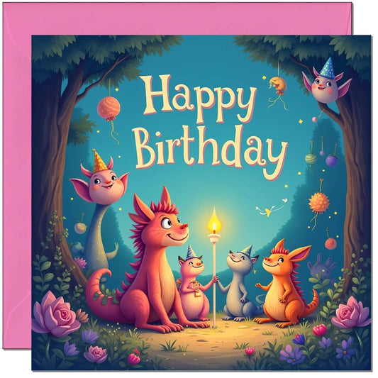 Beautiful Childrens Birthday Card for Girls Kids - Fantasy Story Magical Dragons