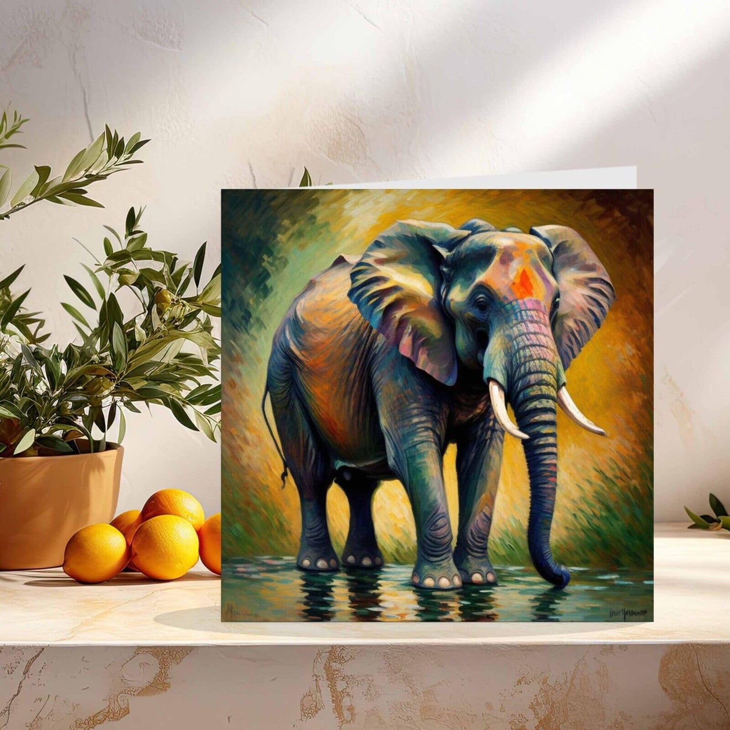 Elephant Greeting Card - Animal Africa Impressionism Art 145mm x 145mm