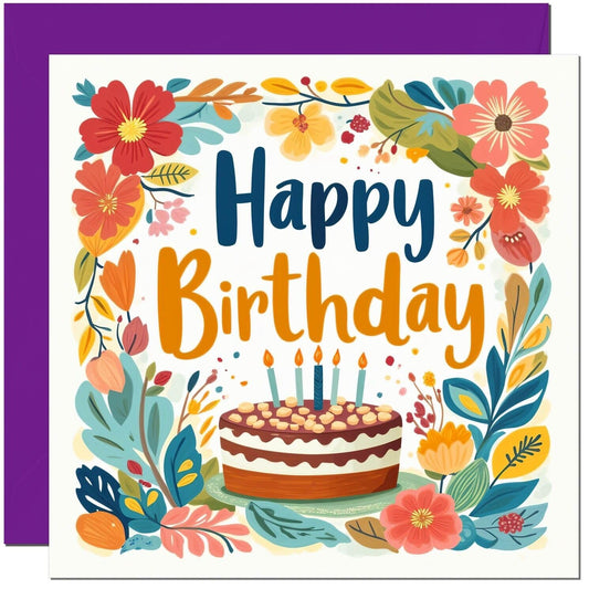 Floral Design Birthday Card - For Mum Daughter Son Dad Aunt Uncle Niece