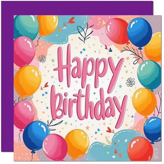 Happy Birthday Card with Balloon Design - for Men Women Boys Girls Him Her Uncle