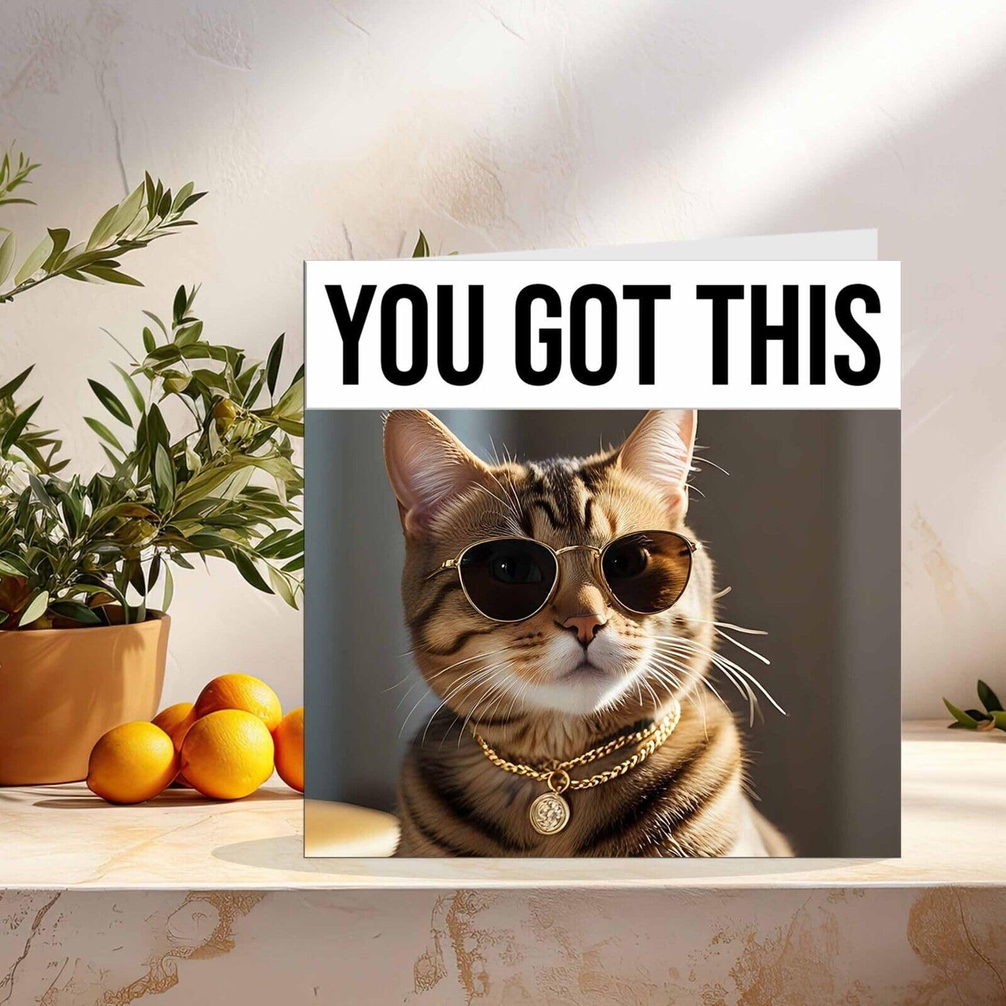 Good Luck Card - Cool Tabby Cat - You Got This Colleague New Job Card 145x145mm