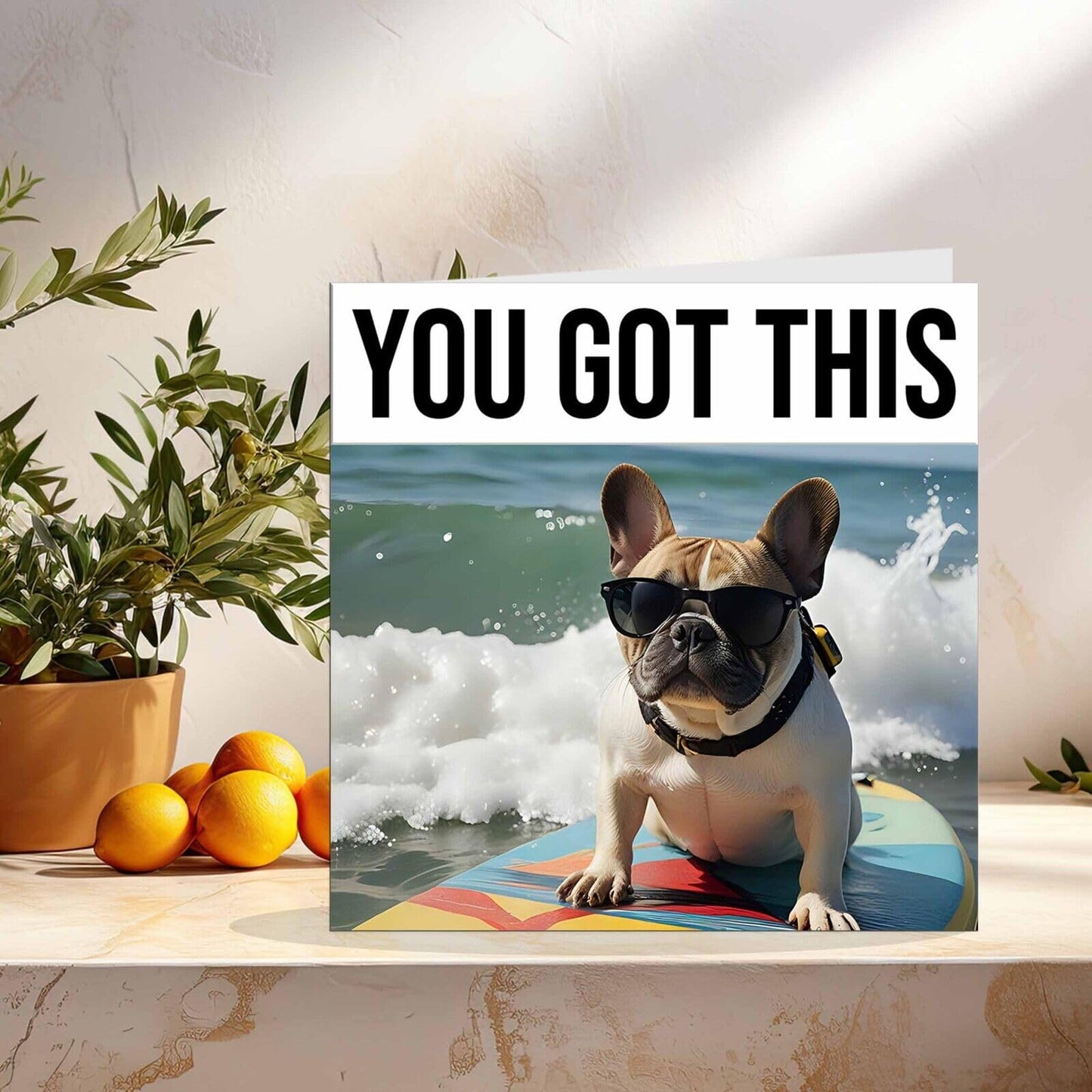 Good Luck Card - Fun Dog Surfing - Colleague Leaving Card Co Worker New Job Card