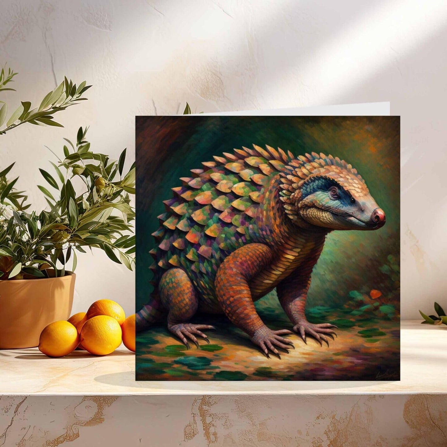 Armadillo Greeting Card Animal Impressionism Art 145mm x 145mm