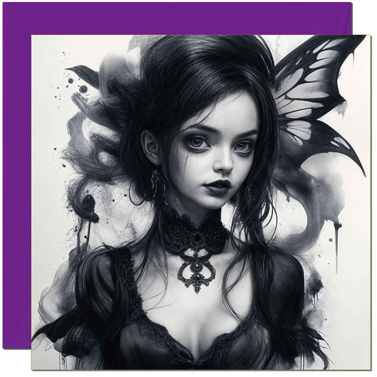 Beautiful Gothic Girl Birthday Card - Dark Ink Goth Girl Design 145 x 145mm