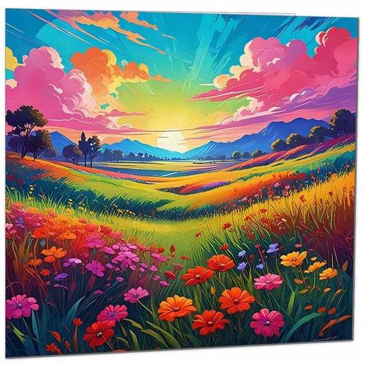 Colourful Flowers Nature Beautiful Blank Greeting Birthday Card Art Sky Grass