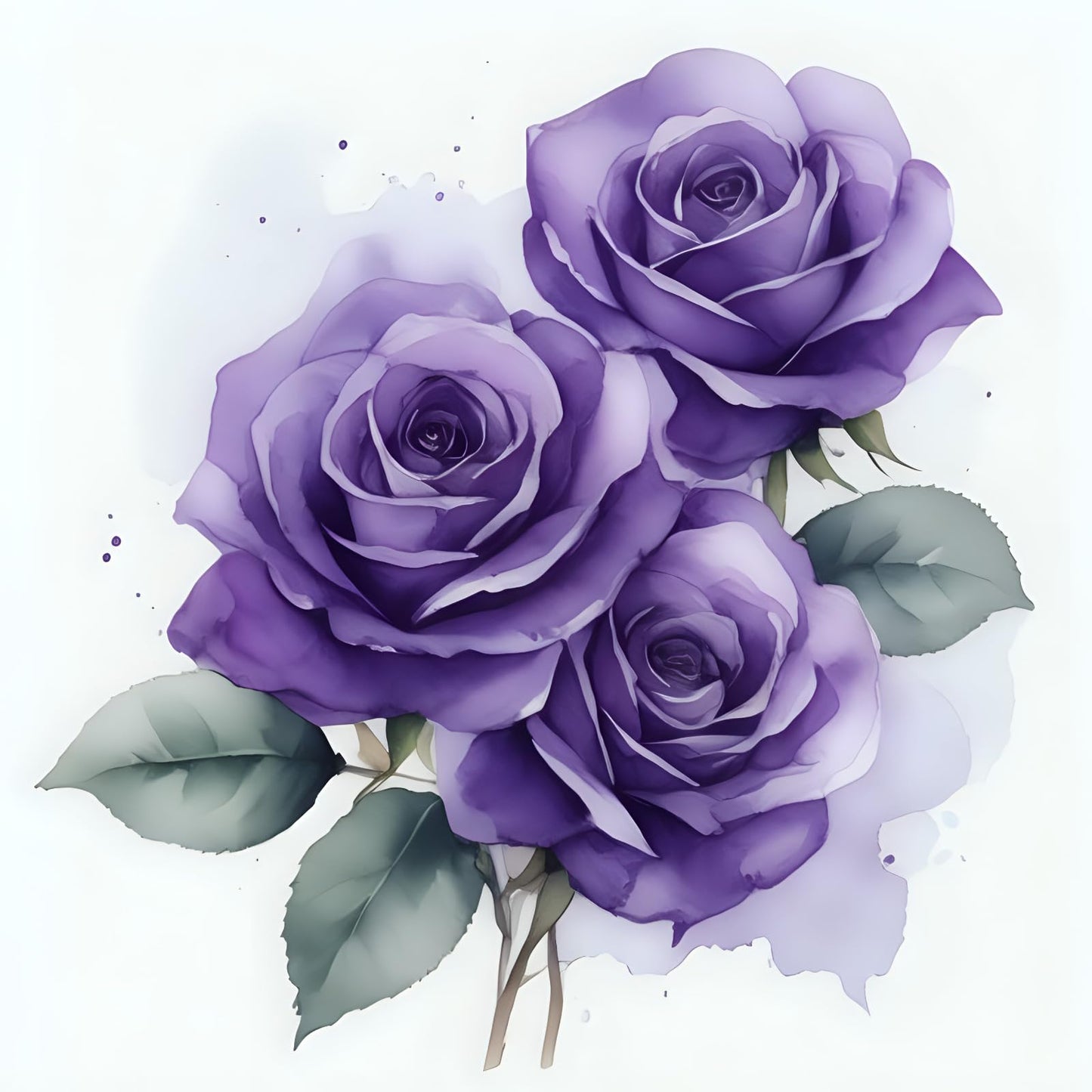 Purple Roses Watercolour Greeting Card Beautiful - Any Occasion 145 x 145mm