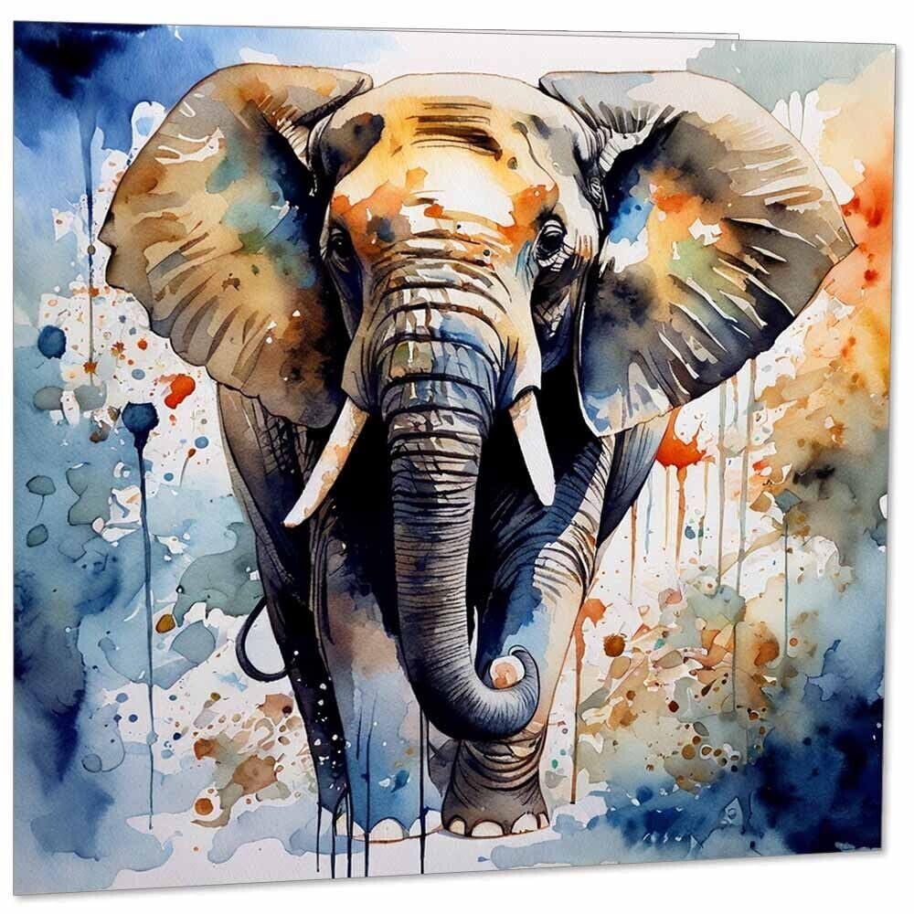 Watercolor Elephant Greeting Card 145mm x 145mm - Square