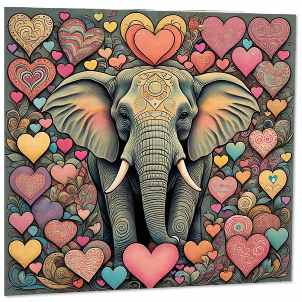 Elephant love Heart Greeting Card 145mm x 145mm
