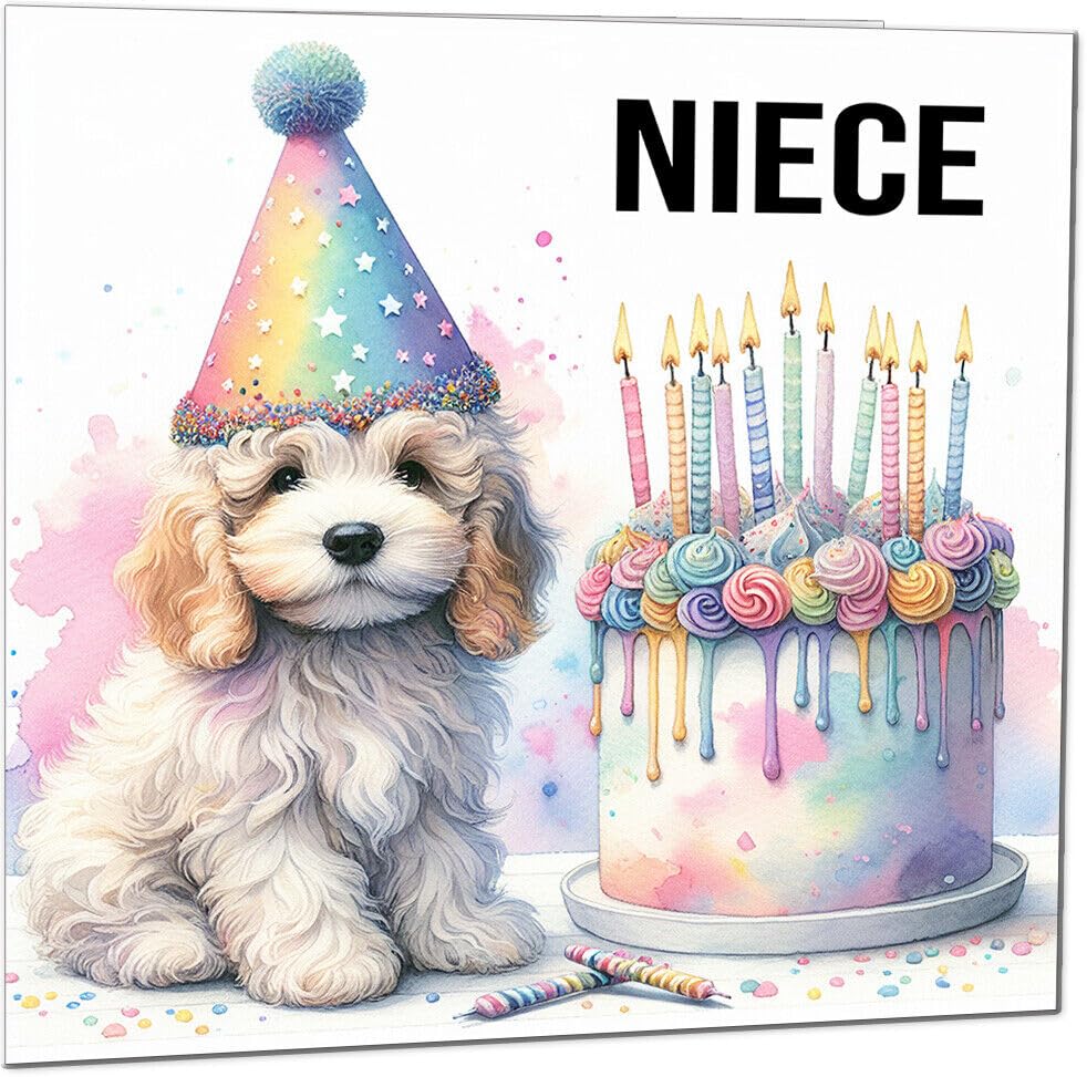 Kids Birthday Card - Cute dog watercolour rainbow