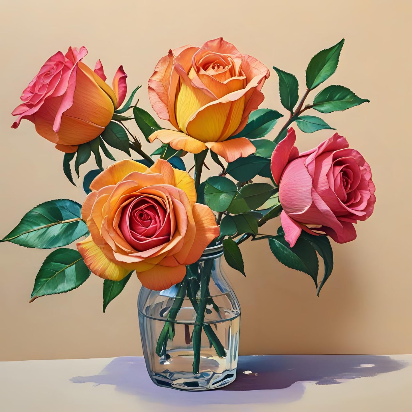 Roses in Vase Greeting Card - Any Occasion 145 x 145mm