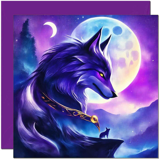 Fantasy Birthday Card - Purple Wolf Moon Birthday Card Greeting Card 145 x 145mm