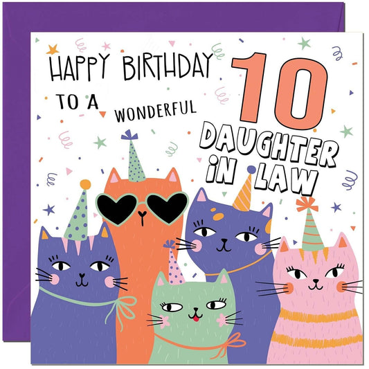 Daughter-in-Law Birthday Card - Childrens Cute Cat Daughter in laws