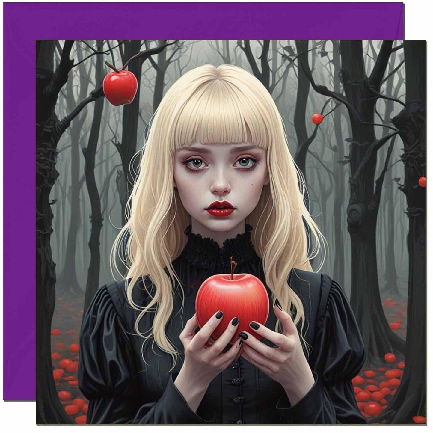 Gothic Cards - Girl Red Apple Forest Happy Halloween Card 145 x 145mm