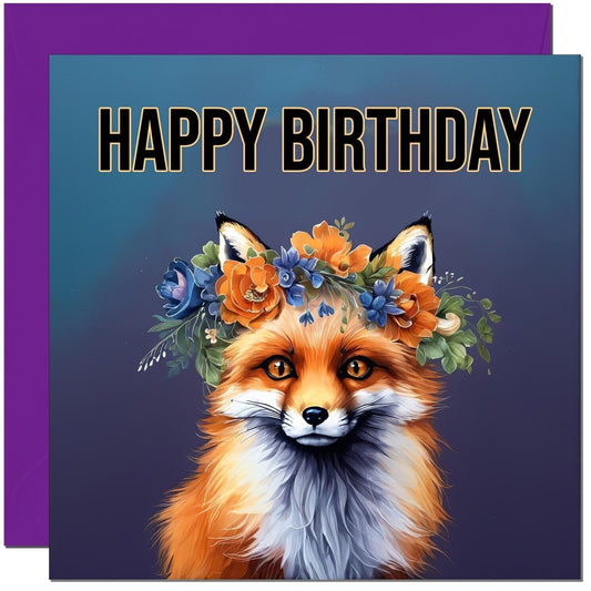 Fox Happy Birthday Card - Purple Envelope 145 x 145mm