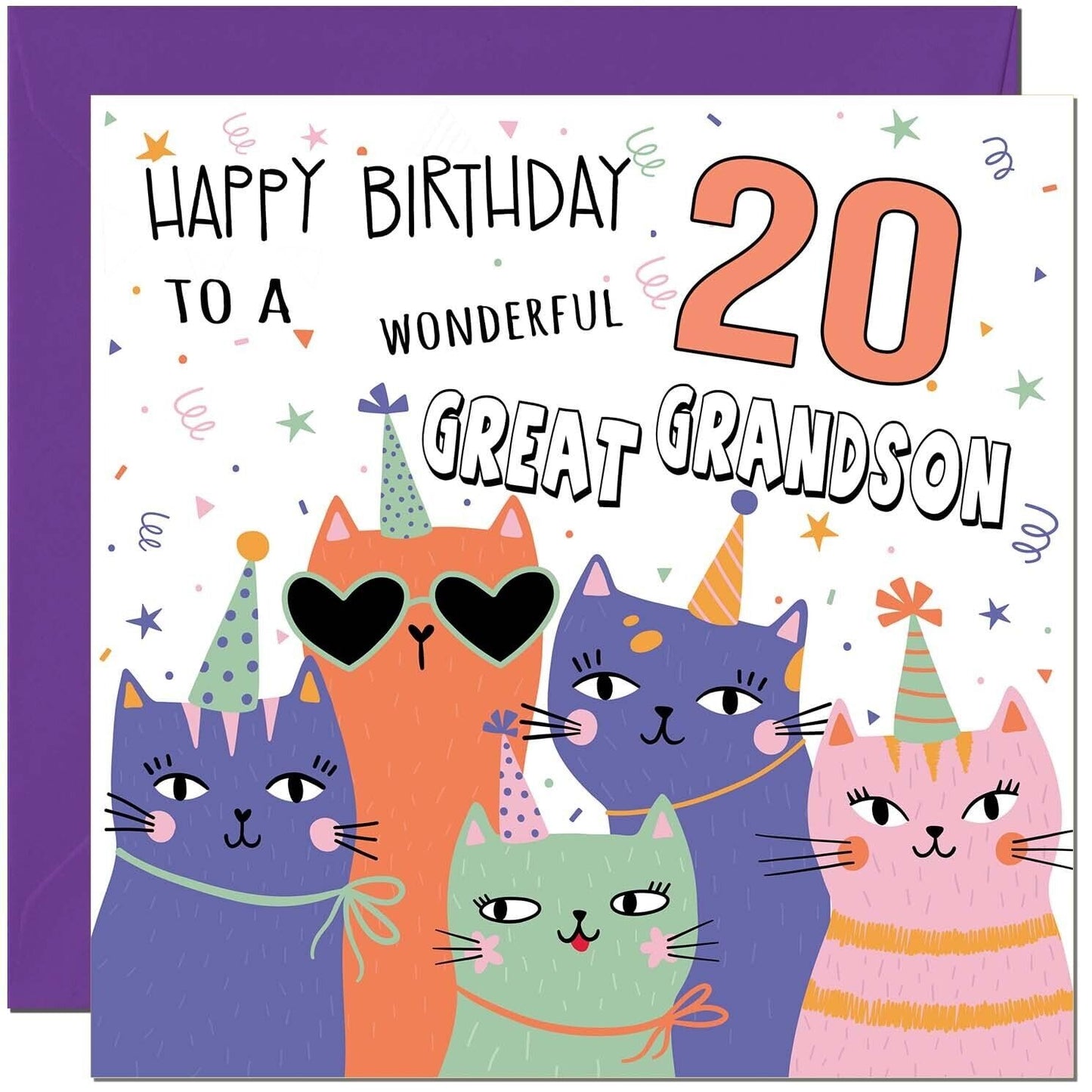 Great Grandson Birthday Card - Childrens Cute Cat Great-Grandson