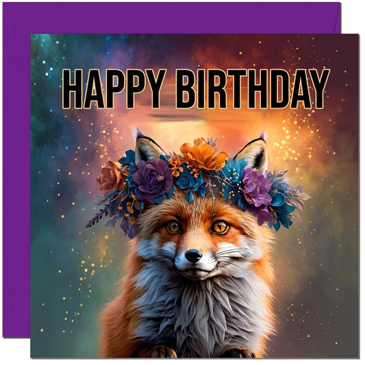 Fox birthday Card - Fantasy Fox Card Bday Card 145 x 145mm