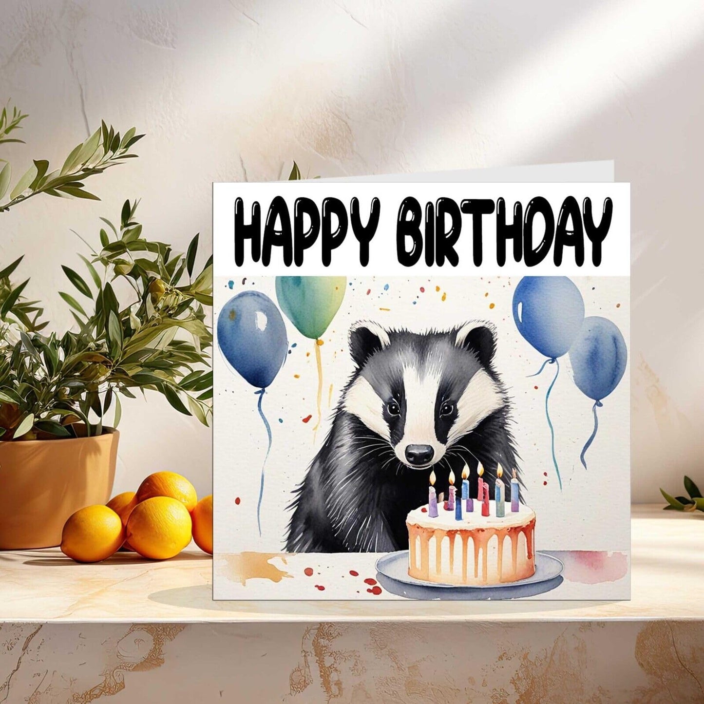 Badger Birthday Card - Fun Badger Party Card 145 x 145mm