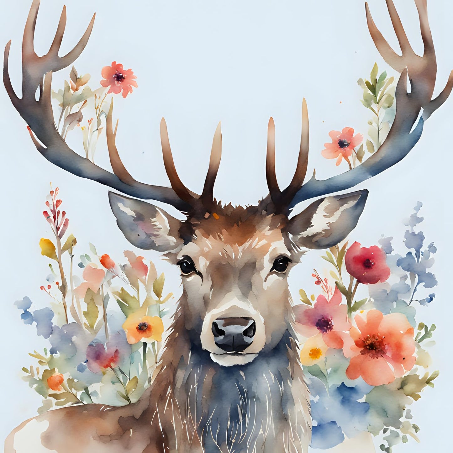 Stag Sky Watercolour Flowers Greeting Card - Any Occasion 145 x 145mm