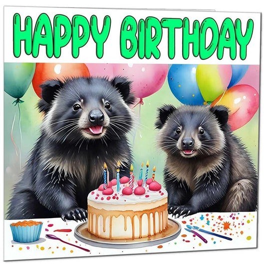 Binturong Birthday Card - Cute Binturongs 145 x 145mm