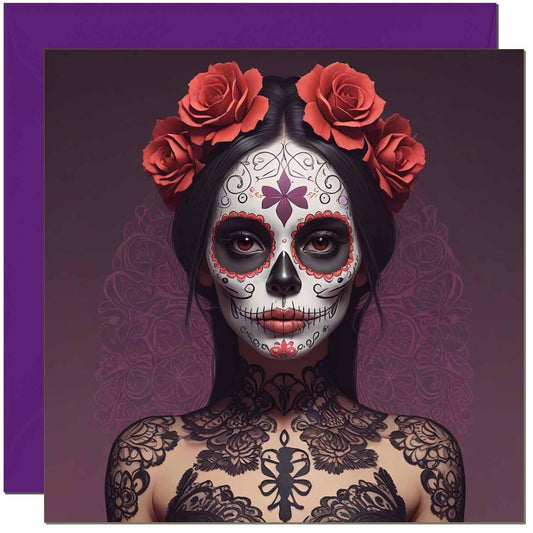 Skull gothic woman Greeting Card Day of the Dead - Cinco de Mayo 145 x 145mm