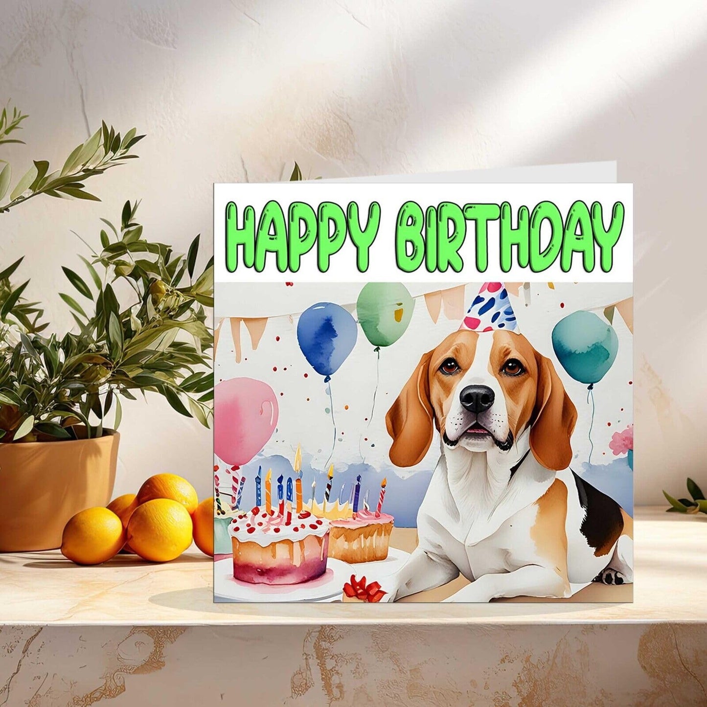 Beagle Birthday Card - Fun Beagle Dog Birthday Card 145 x 145mm